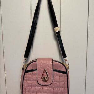Pink and Black Quilted Crossbody Bag with Adjustable Strap